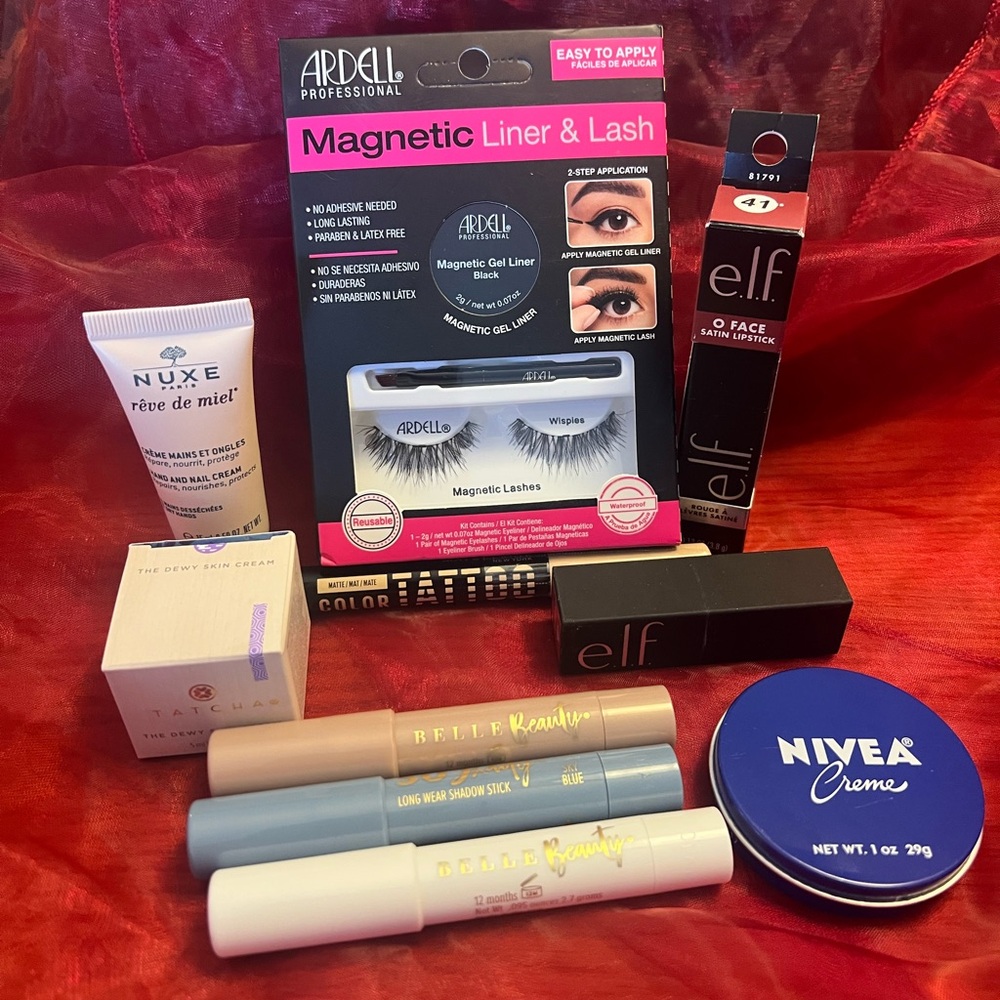 Ardell Magnetic Liner & Lash Set with ELF Lipstick and Nivea Creme Bundle